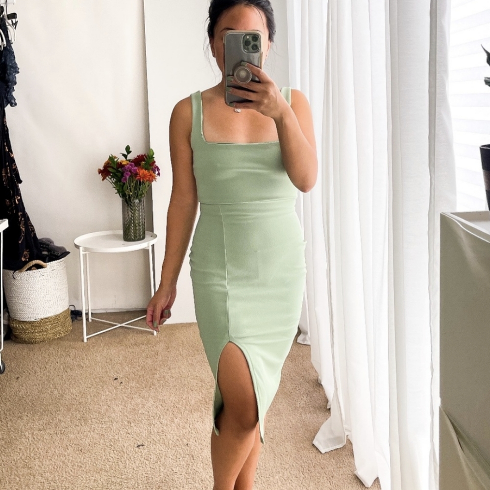 Nasty Gal Collection | Stretch Pencil Bodycon Fitted Dress Green | 2 US